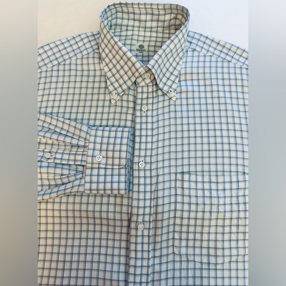 BORRELLI NAPOLI Made In Italy Shirt Mens 17.5/44 XL Button Up Long Sleeve Check